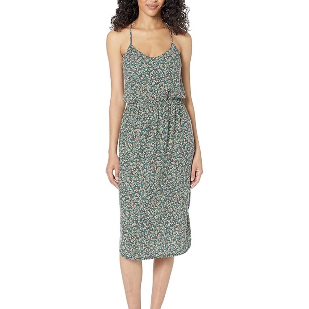 PrAna Green Floral Midi Dress